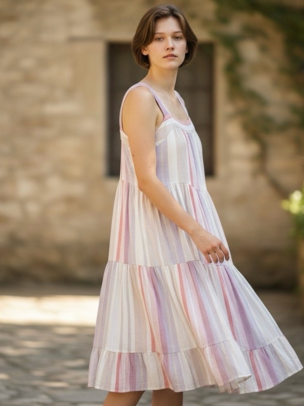 Rails Pastel Stripe Tiered Midi Dress - Pink, Lavender, White